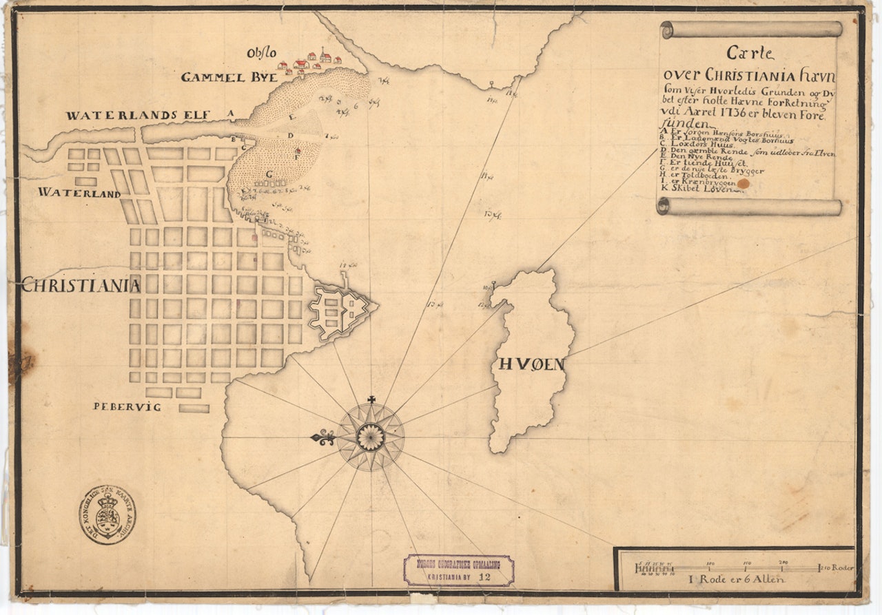 HUØYA heter denne øya på kartet fra 1737. Hovedøya oslo norge utemagasinet 1737 gammelt