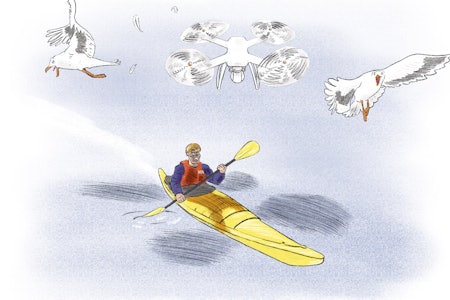 UROKRÅKE 2.0: Det er en «new kid in town», og en forbanna irriterende en også, skriver Emil Havttum Bjørnstad. Illustrasjon: Didrik Magnus-Andresen  drone og frilufsliv