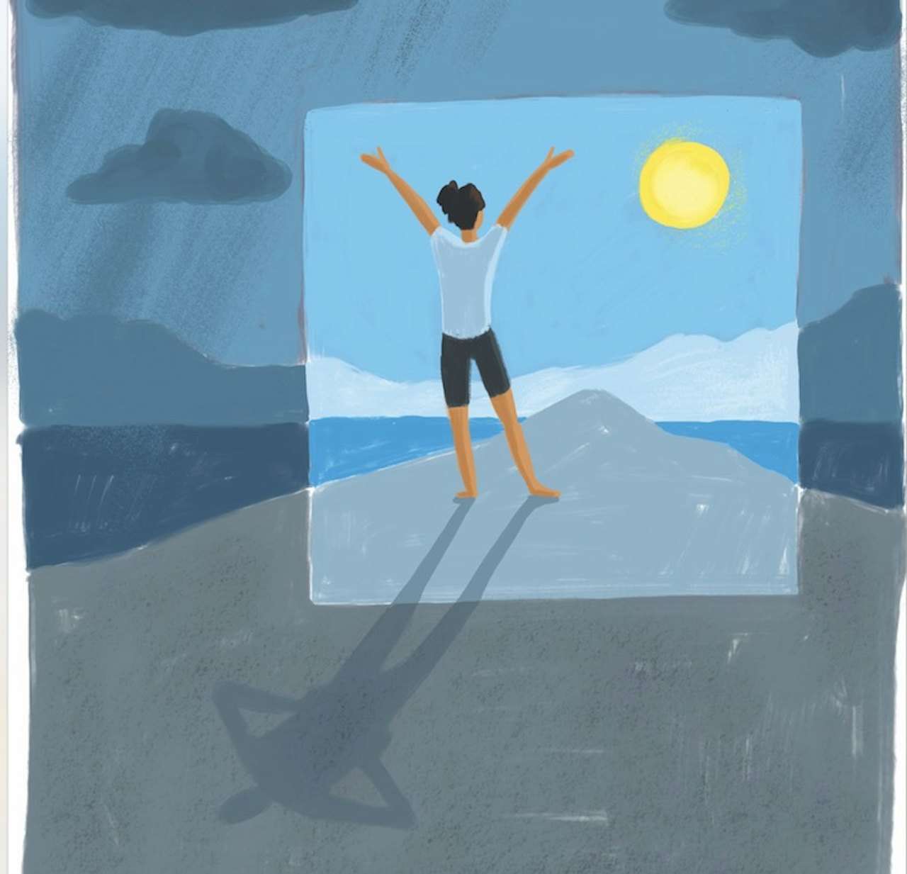 EKTE NOK: Gleden og entusiasmen i bildene trenger på ingen måte å være skuespill, men det er ofte bare en del av virkeligheten, skriver Maria Grøntjernet. Illustrasjon: Anne Valaug linea maria grøntjernet