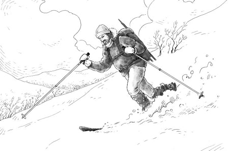TILPASNINGSDYKTIG: Det er en kunst å bevege seg elegant og stødig på ski uansett føre. Illustrasjon: Kjetil Fornes