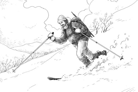 TILPASNINGSDYKTIG: Det er en kunst å bevege seg elegant og stødig på ski uansett føre. Illustrasjon: Kjetil Fornes