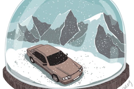 NATURENS BOBLE: Sigri Sandberg er på roadtrip, og lurer på hva det er med denne naturen. Illustrasjon: Anne Vollaug  Svalbard-love