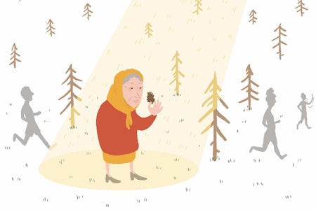VETERAN: Jeg gikk inn i skogen og var knapt passert 40, og knips og vips, så var jeg plutselig blitt langt over 80. Illustrasjon: Anne Vollaug VETERAN: Jeg gikk inn i skogen og var knapt passert 40, og knips og vips, så var jeg plutselig blitt langt over 80. Illustrasjon: Anne Vollaug