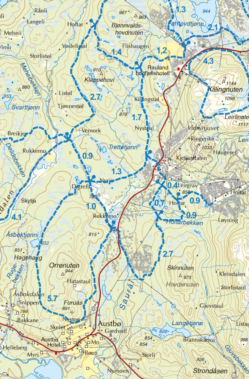 Kart Rauland skisenter langrenn