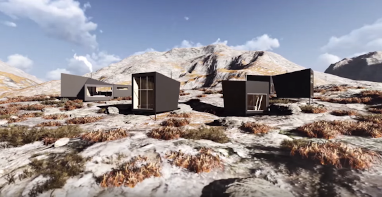 Nye Skåpet vil bestå av en hovedhytte og fem sovehytter med utsikt mot Soddatjørn. Illustrasjon: KOKO Architects. Nye Skåpet Soddatjørn. Illustrasjon: KOKO Architects.