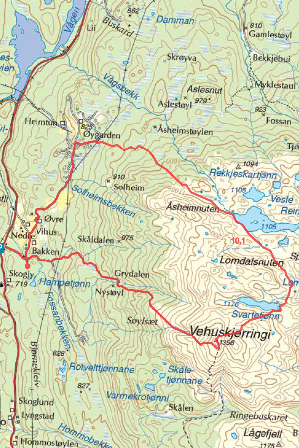 Kart for turen Vehuskjerringi kart turguide Rauland Telemark
