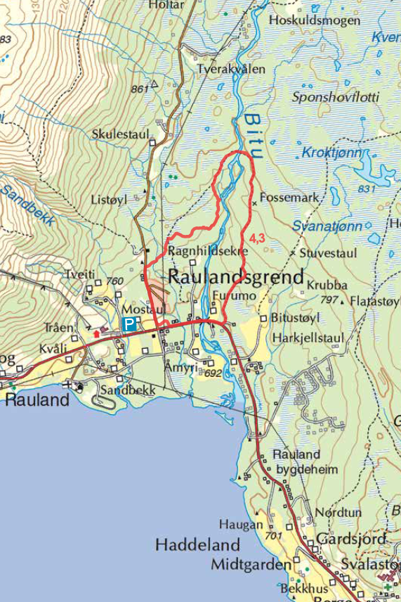 Kart for Raulandsgrend Kart Raulandsgrend turguide Telemark