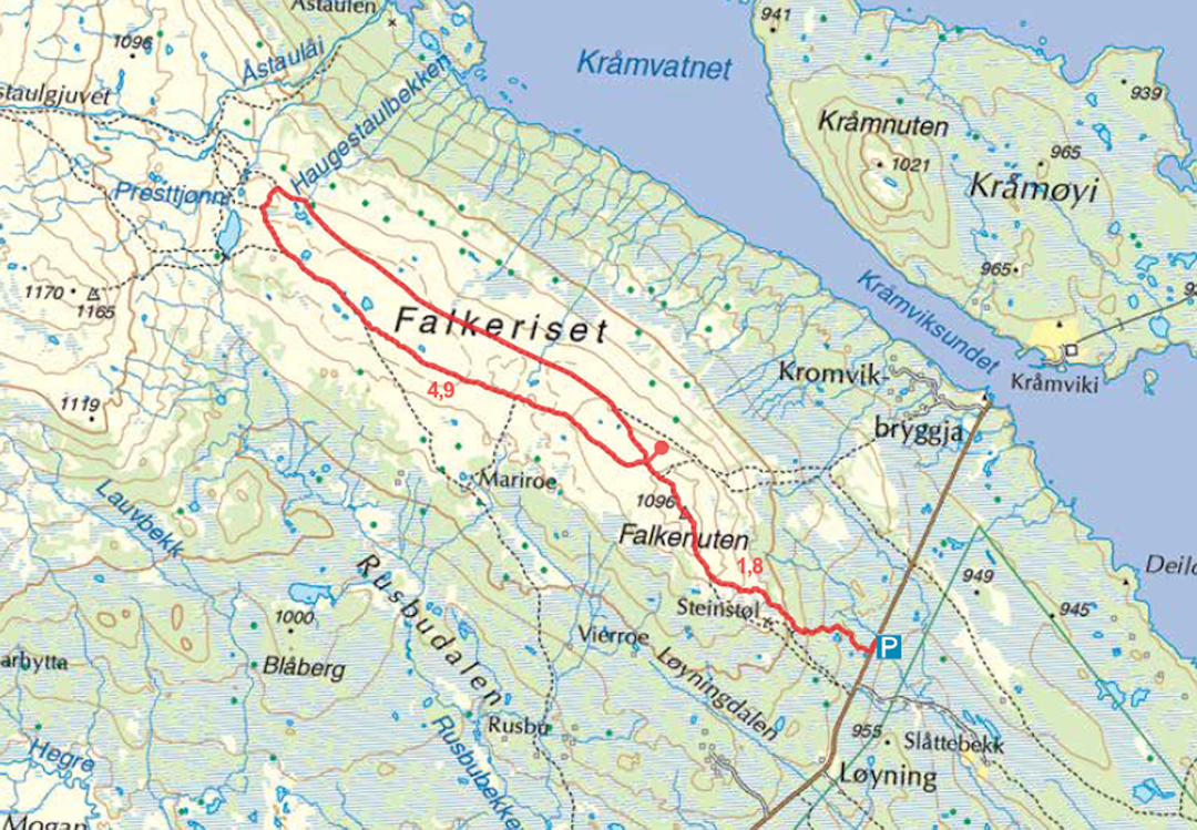Kart over turen til Falkenuten kart falkeriset falkenuten telemark