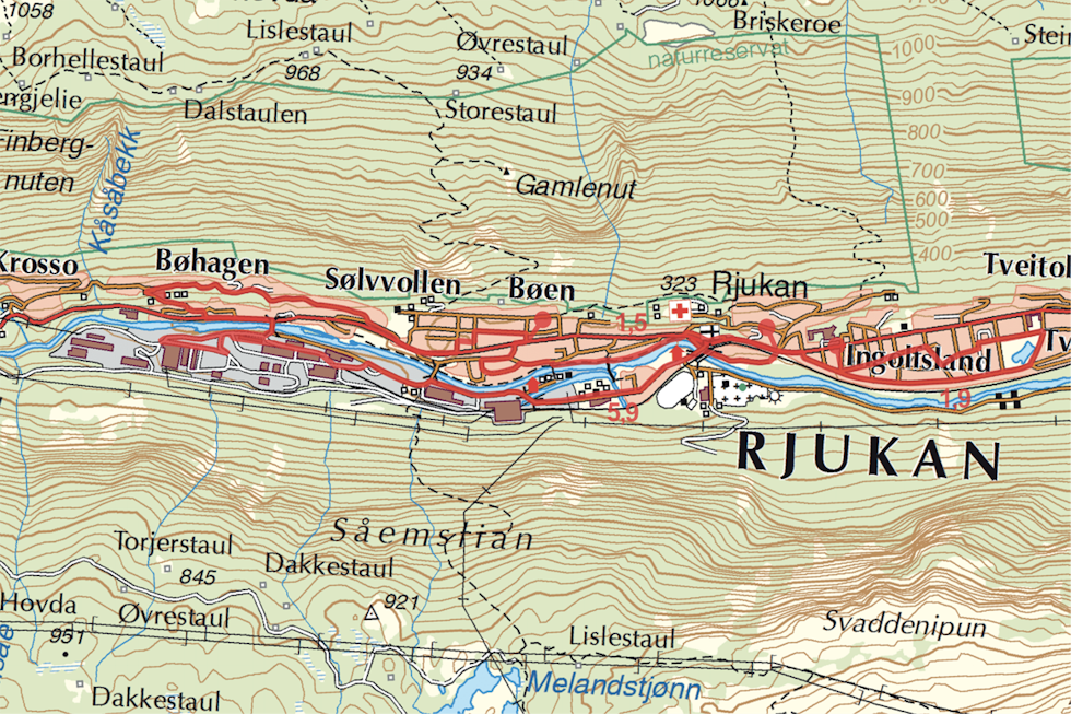 Kart Rauland Byvandring Rjukan