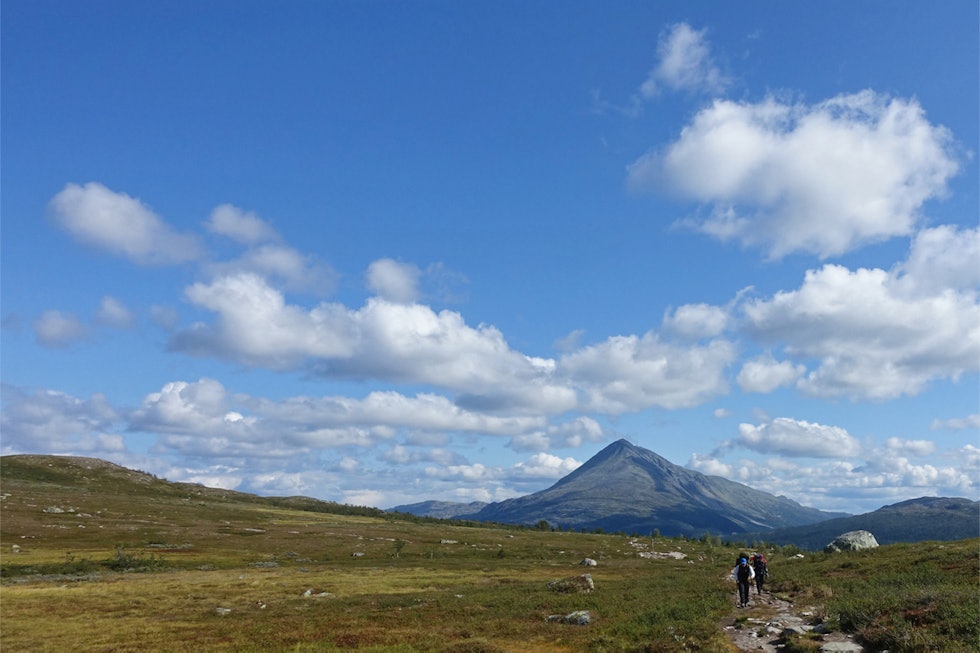 Den siste etappen går på Solstien med Gaustatoppen tronende i bakgrunnen. Kjerringsveien turguide Rjukan Rauland kart