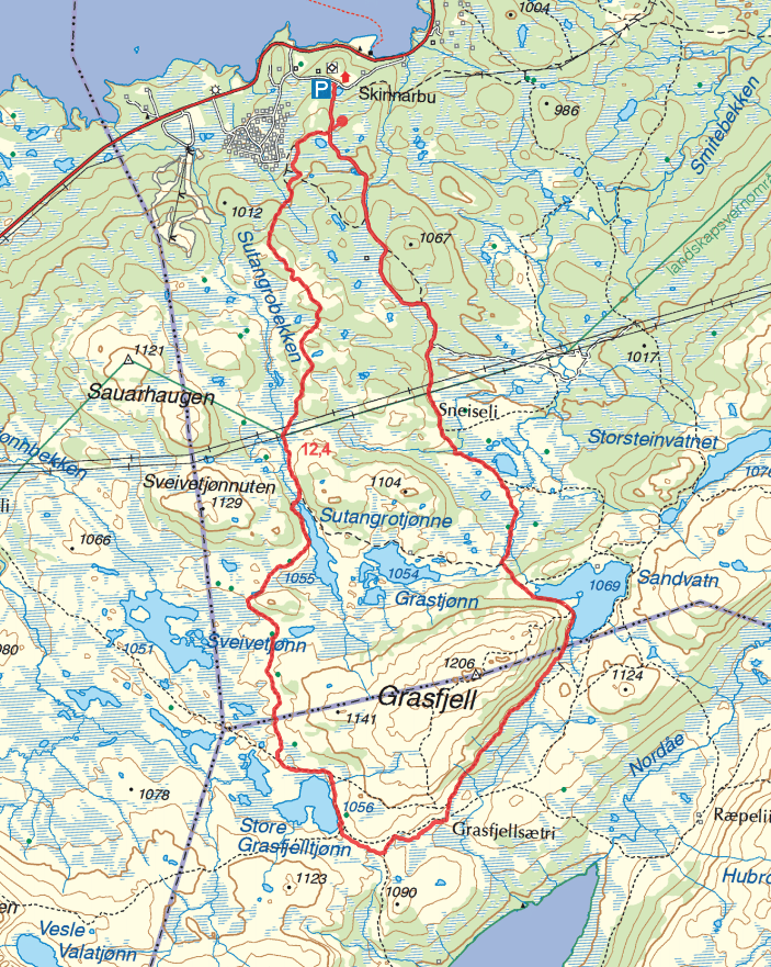 Kart for turen Skinnarbu - Grasfjell turguide telemark rauland