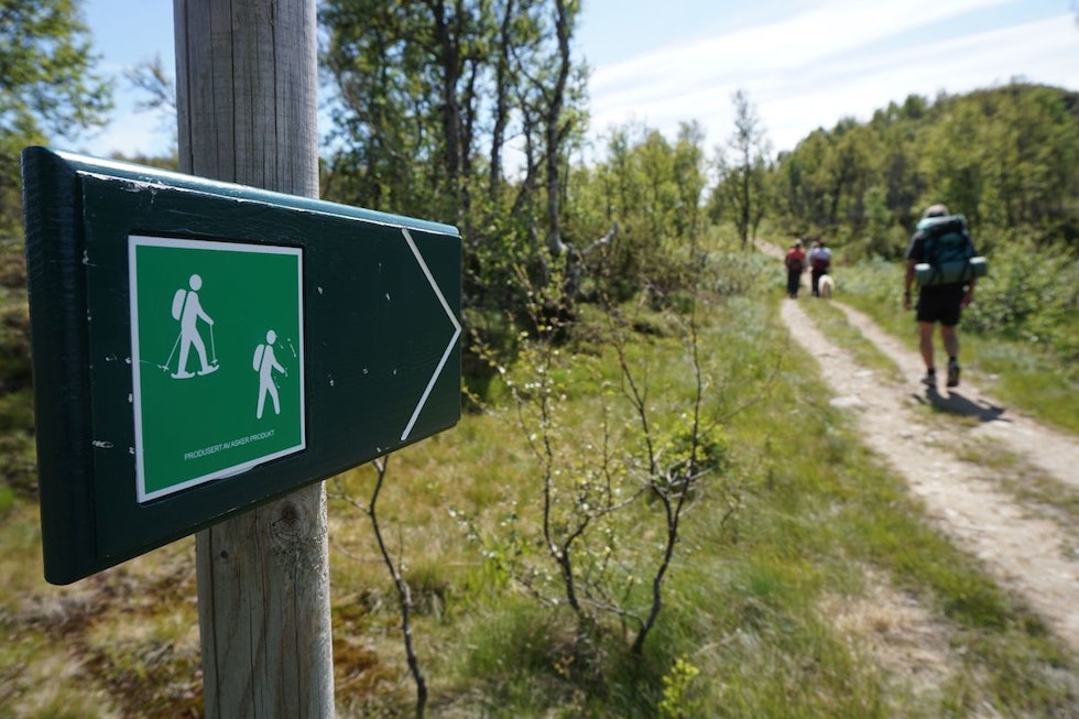 Turen er nokså godt merket, men det blir brukt forskjellige skilt, noe som kan forvirre en som ikke er kjent. Foto: Erlend Larsen rnffPHAA