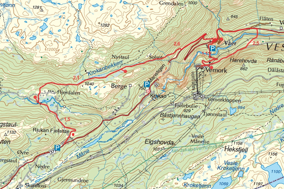 Sabotørstien Rauland Telemark turguide kart