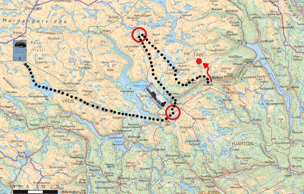 Kart for turen Tungvannsaksjonen Rauland Telemark Guide Kart