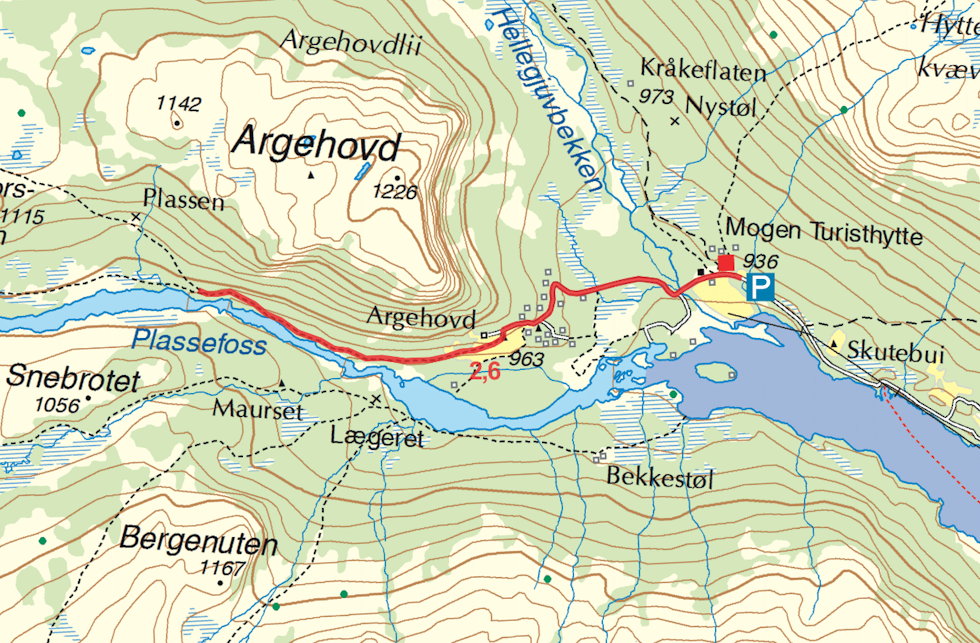 Kart for turen Mogen Argehovdfossen turguide telemark kart