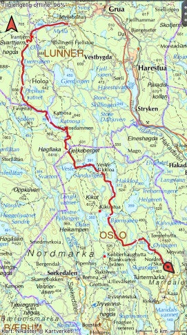 nordmarka på langs kart