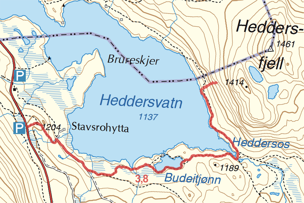 Kart for turen Hulderhola Heddersfjell turguide Telemark kart