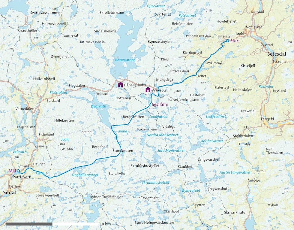 Sesilåmi-På-ski-over-Setesdal-Vesthei-Kart Sesilåmi-På-ski-over-Setesdal-Vesthei-Kart
