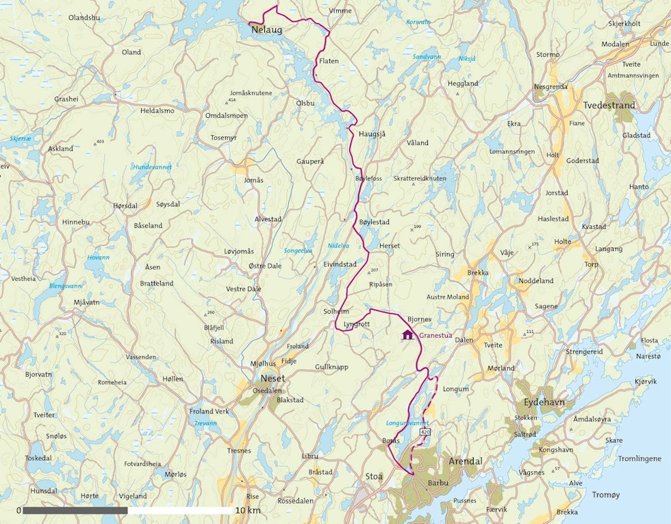 Sykkel-fra-Nelaug-til-Arendal-Kart Sykkel-fra-Nelaug-til-Arendal-Kart