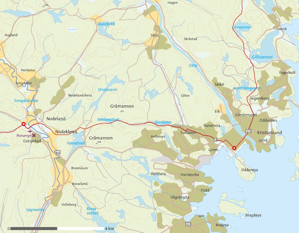 Barnevandrerstien-Nodeland-Kristiansand-Kart