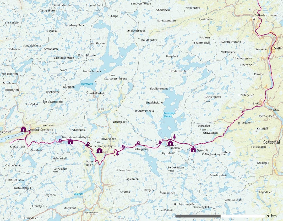 Sykkel-fra-Setesdal-til-Lysefjorden-Kart