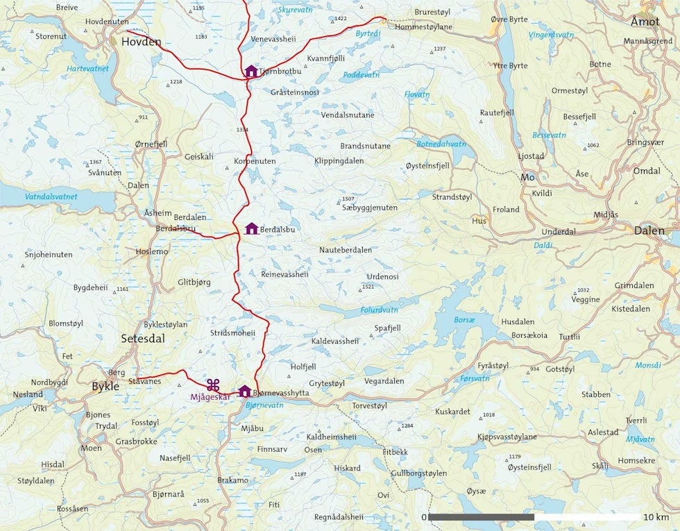Nordøstlige-Setesdal-Kart