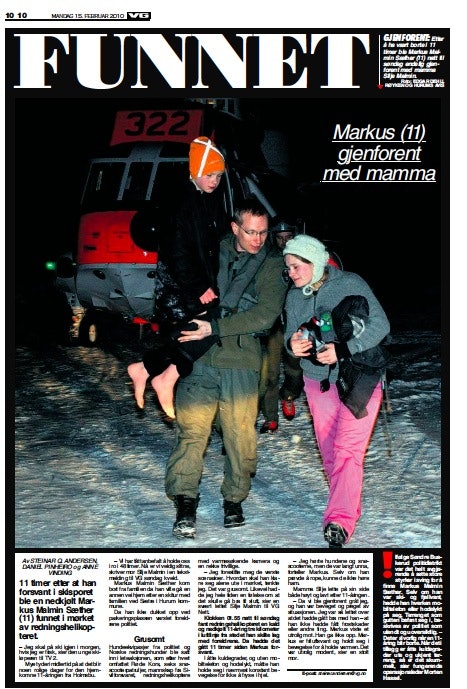 FAKSIMILE: fra VG 15. november 2010 meldt savnet