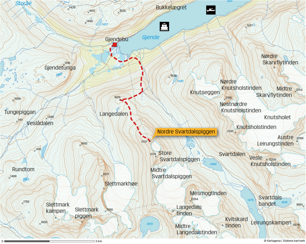 Kart Nordre Svartdalspiggen Jotunheimen