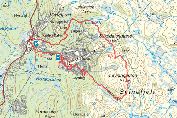 Holtardalen svinefjell turguide Rauland kart