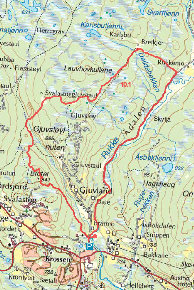 Kart for turen Raulandsfjell Breidkjer Kart turguide Telemark
