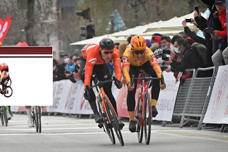 MÅLFOTO: Det blotte øye kunne ikke skille Arvid de Kleijn og Kristoffer Halvorsen i Tour of Turkey. Foto: Cor Vos MÅLFOTO: Det blotte øye kunne ikke skille Arvid de Kleijn og Kristoffer Halvorsen i Tour of Turkey. Foto: Cor Vos
