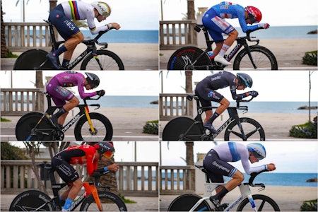 TEMPOSTILLING: Å sykle fort på tempo er en krevende kunst. Man må tråkke mye watt, ha mest aerodynamisk sittestilling samt bremse minst i svingene. Foto: Corvos tempostillinger i Tirreno - Adriatico