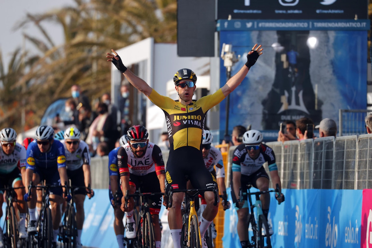 VANT: Wout van Aert triumferte på den første etappen av Tirreno-Adriatico. Foto: Cor Vos