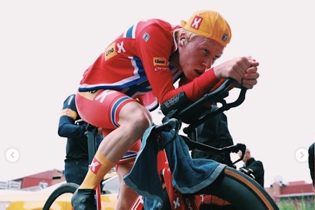 NY REKORD: Andreas Leknessund er den nye innehaveren av norgesrekorden på 50 km temposykling Andreas Leknessund jubler etter å ha satt ny rekord på 50 km tempo