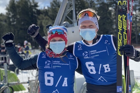 Elisabeth Sveum og Hans Christian Tungesvik tok gull på mixed stafett under VM i vintertriatlon