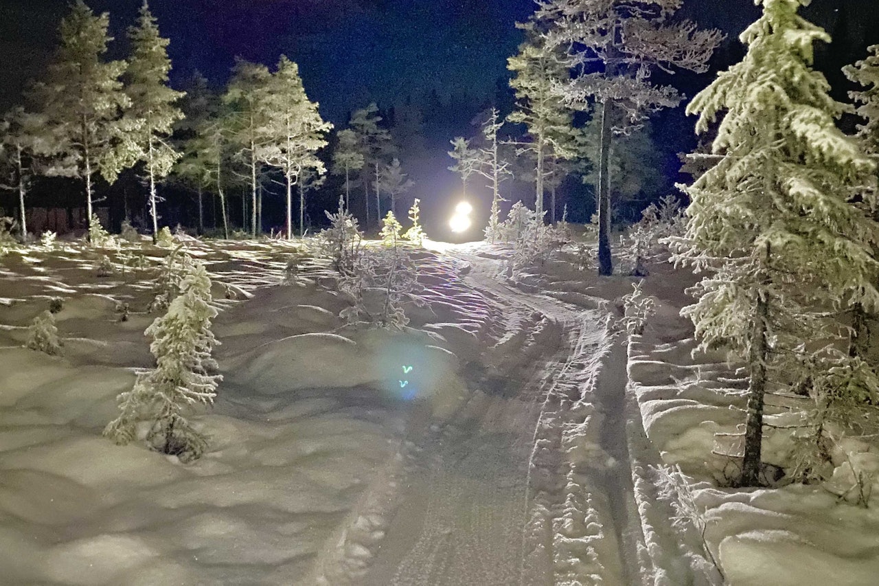 MAGISK STEMNING: Snøen har lagt seg på stiene ved Birkebeineren skistadion, og fatbike-entusiastene er i full gang med prepping. Foto: Snorre Pedersen fatbike lillehammer birkebeineren skistadion