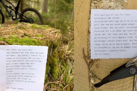 MYSTISK: NOTS har angivelig mottatt disse lappene med poetiske ord om stisykling. Foto: Skjermdump. nots lapper stisykling korona