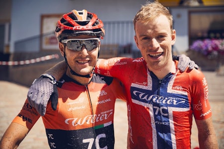 Marco Rebagliati og Ole Hem i Wilier Force 7C ble nummer tre i Trans Alp 2019. Neste uke skulle de debutert i Cape Epic. Foto: Trans Alp