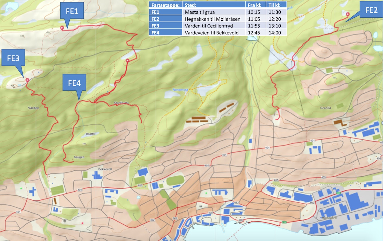 Dette er de fire etappene i Molde Enduro, som arrangeres for første gang på søndag. 