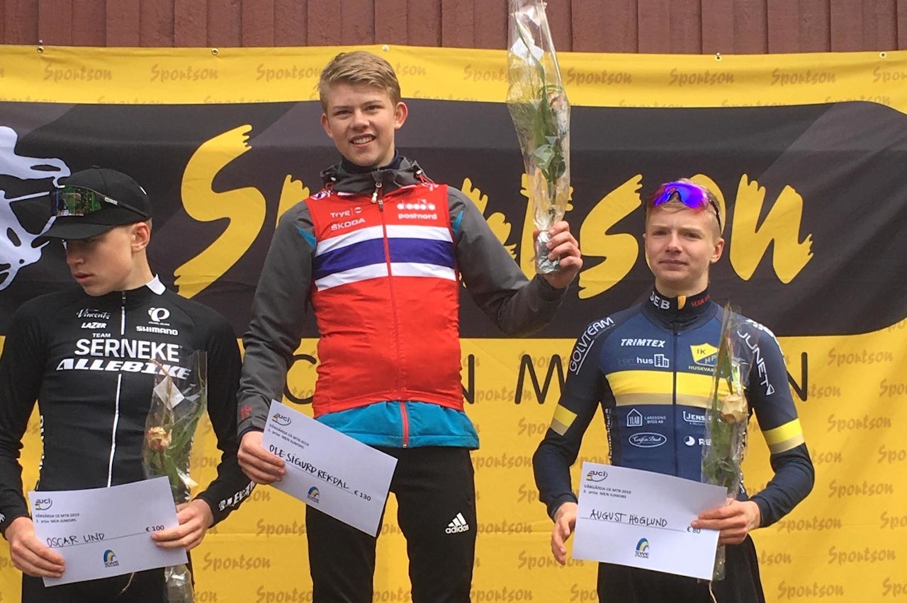 Ole Sigurd Rekdahl fra Halden CK Elite tok sin første UCI-seier med dagens førsteplass i Vårgårda. Foto: Lena Øverbye