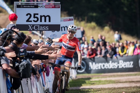 Petter Fagerhaug havnet akkurat utenfor pallen i U23-VM i Lenzerheide i Sveits. Foto NCF