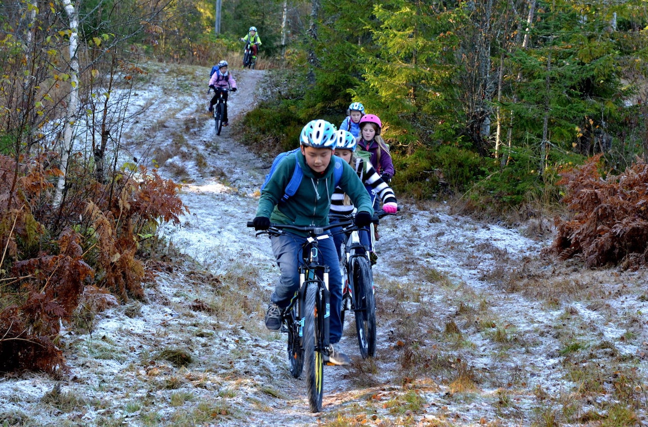 Mestring og opplevelser går hånd i hånd med pensum på sykkeldagene til Markaskolen. Der er det rekruttert mange stisyklister bare siden tilbudet ble lansert i fjor. Foto: Dag Steinsvik Mestring og opplevelser går hånd i hånd med pensum på sykkeldagene til Markaskolen. Der er det rekruttert mange stisyklister bare siden tilbudet ble lansert i fjor. Foto: Dag Steinsvik