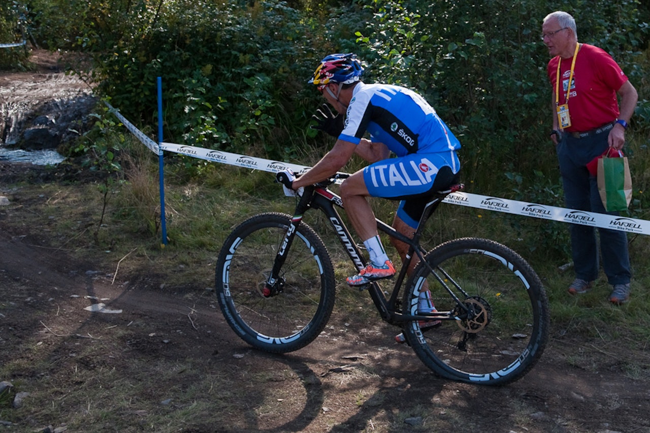 Bronsevinner i rundbane fra London-OL 2012 Marco Aurelio Fontana fra Italia er en av rekordmange internasjonale ryttere på Rye terrengfestival. Foto: Øyvind Aas