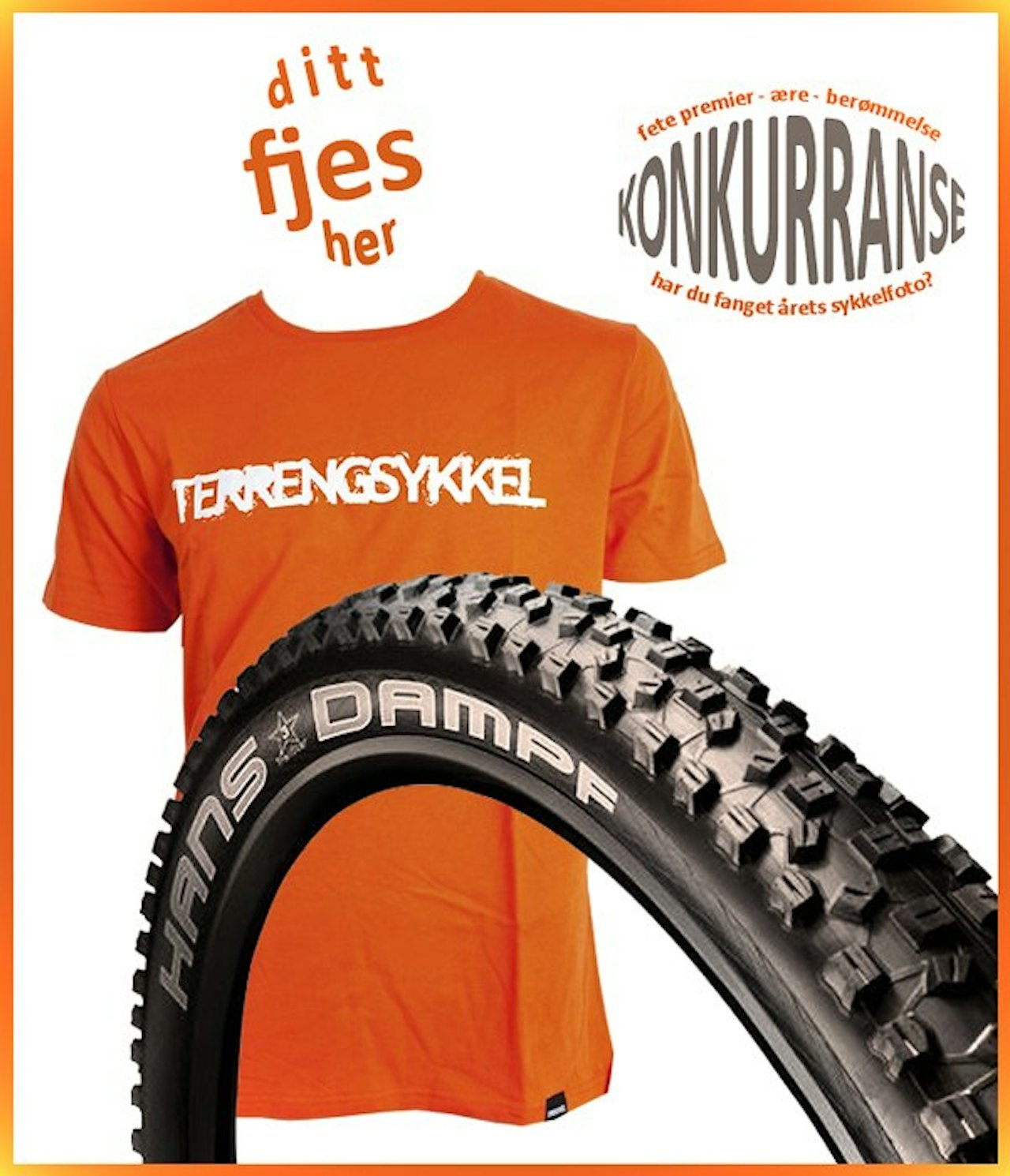 1. PREMIE: Et par skikkelige stidekk fra Schwalbe, pluss en tøff Terrengsykkel-trøye. 1. PREMIE: Et par skikkelige stidekk fra Schwalbe, pluss en tøff Terrengsykkel-trøye.