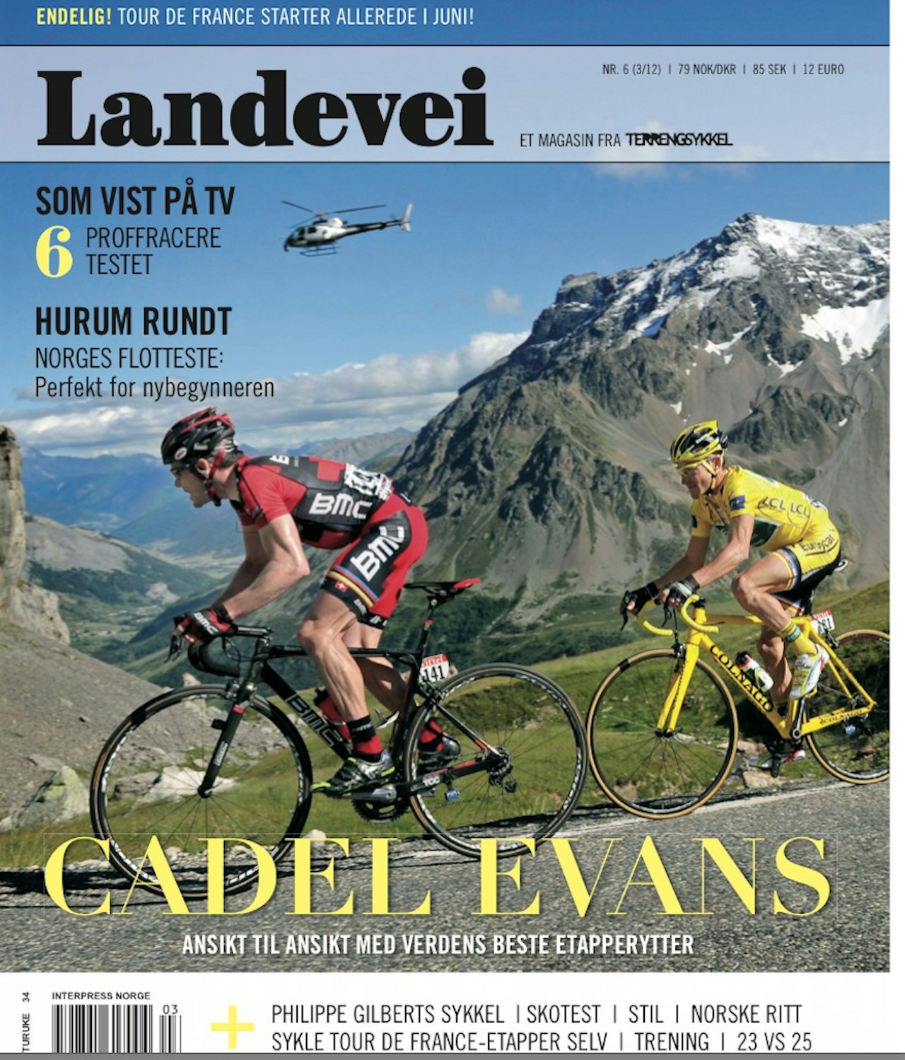FORSIDEN: Cadel Evans, etterfulgt av Thomas Voeckler på vei opp til Galibier, pryder forsiden av Landevei #6. Foto: Colin Eick FORSIDEN: Cadel Evans, etterfulgt av Thomas Voeckler på vei opp til Galibier, pryder forsiden av Landevei #6. Foto: Colin Eick