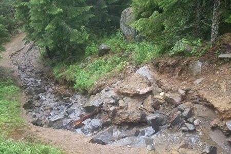 FRA FLYTSTI TIL ROCK GARDEN: Mye kan repareres med godt arbeid. Heldigvis. Foto: Hafjell Bike Park Hafjell Bike Park