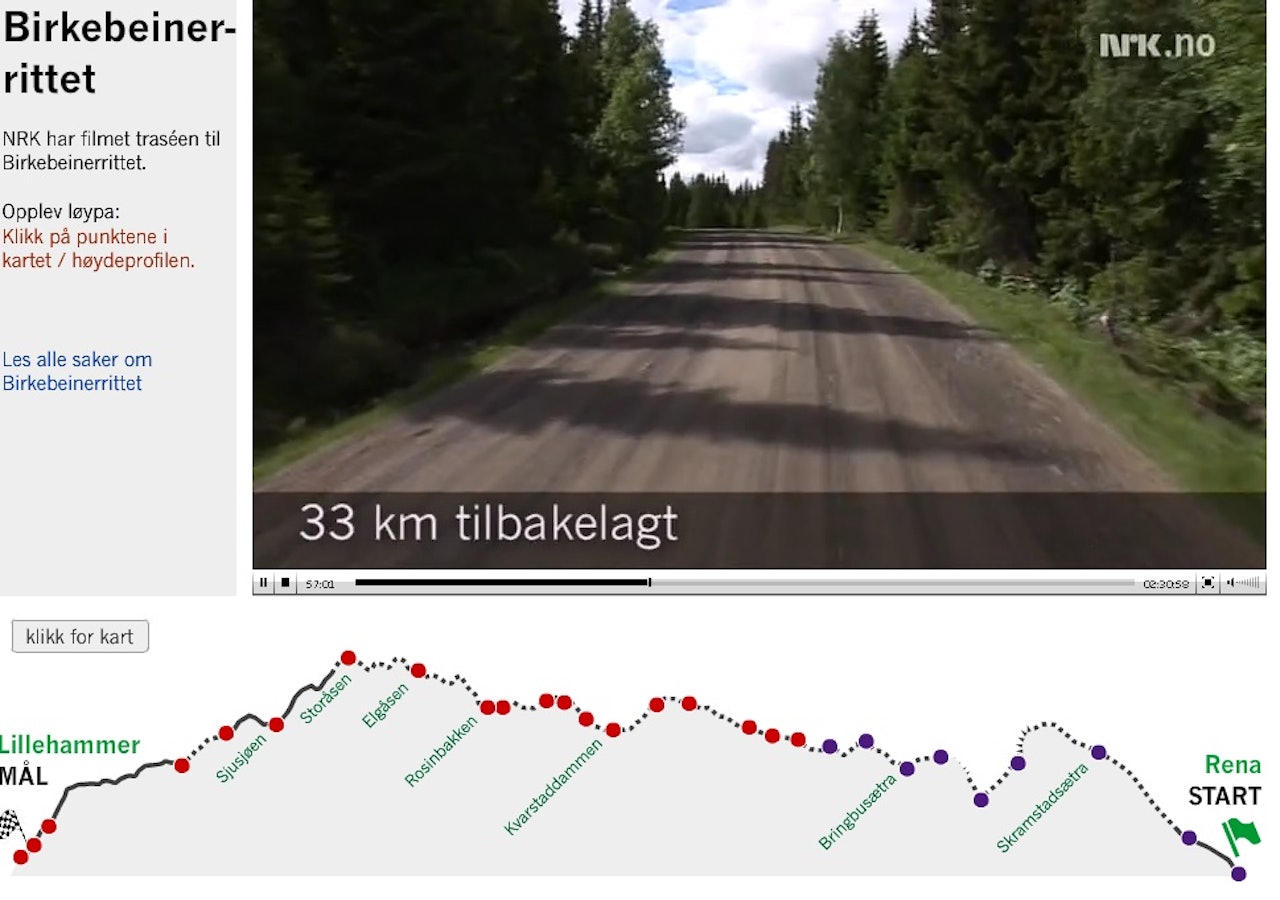 NRK-VIDEO: Hele ruta fra Rena til Lillehammer ligger ute på Nrk.no birken ultrabirken birkebeinerrittet