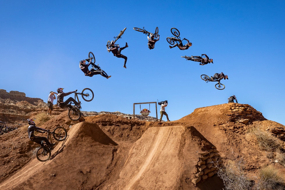 VINNER: Brandon Semenuk holdt seg på hjula og vant nok en gang. Foto: RedBull RedBull Rampage Brandon Semenuk