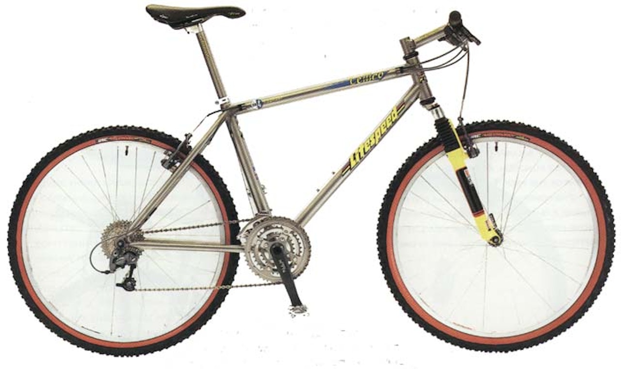 Tellico: Grommere enn dette fikk du det ikke i 1997: Litespeed Tellico var den letteste ramma i programmet med 6Al/4V-legering, snittvekt på 1,3 kilo, og en prislapp på friske 2800 dollar. Tellico: Grommere enn dette fikk du det ikke i 1997: Litespeed Tellico var den letteste ramma i programmet med 6Al/4V-legering, snittvekt på 1,3 kilo, og en prislapp på friske 2800 dollar.