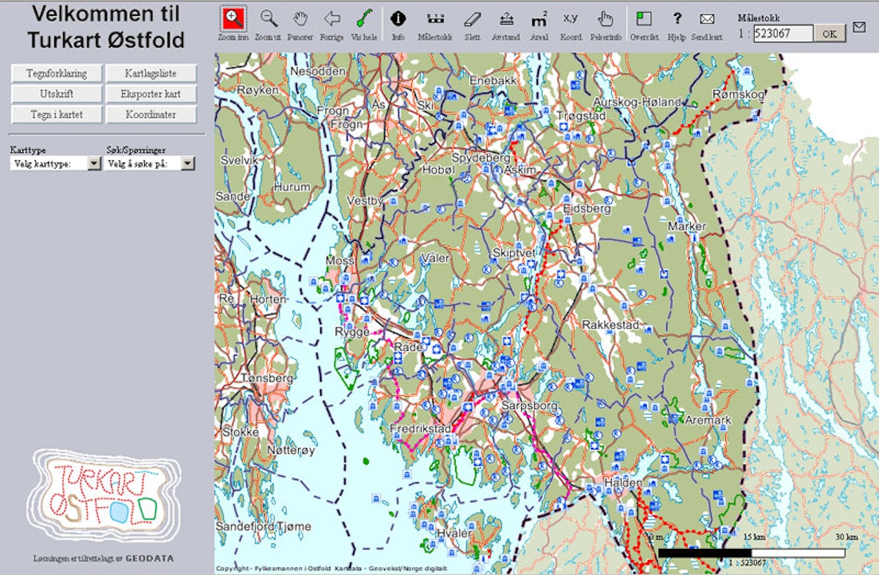 Oversikt: Grensesnittet er hensiktsmessig, og gir deg mulighet til å legge inn egne ruter - for så å printe kartutsnittet. Oversikt: Grensesnittet er hensiktsmessig, og gir deg mulighet til å legge inn egne ruter - for så å printe kartutsnittet.